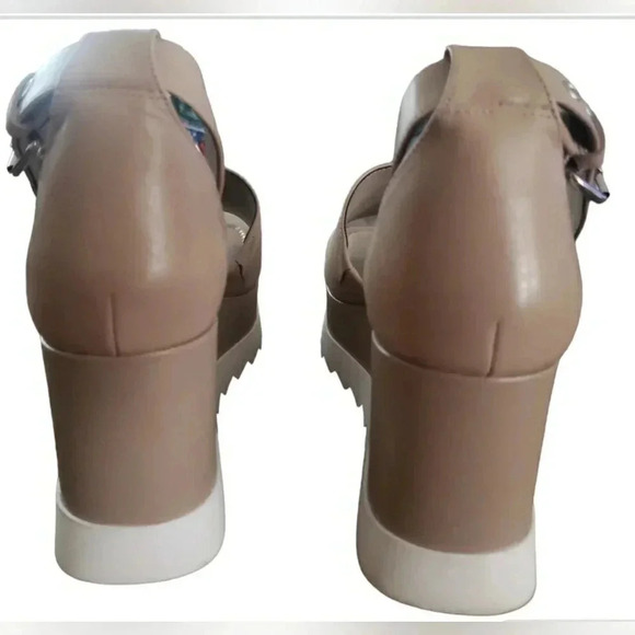 New Gianni Bini Wedge 10 Retro Tan Leather Platform Ankle Strap Lugsole Pin-Up - Picture 4 of 8